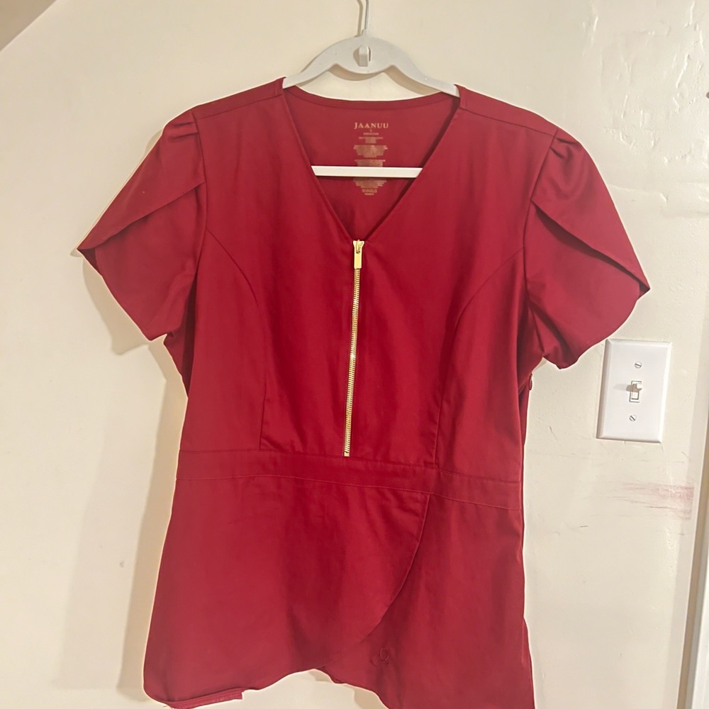 Jaanuu Women's Red Zip-Front Blouse